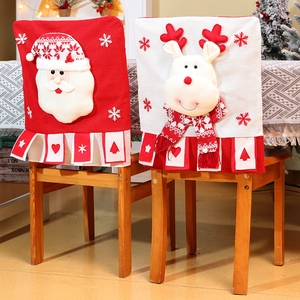 Christmas Chair Covers Knitted Fabric Cartoon Santa Snowman Reindeer Doll Plush Dining Room Festive Party Decor