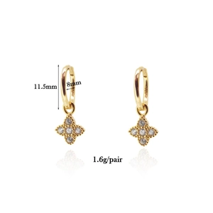 Detailed macro view showing dimensions and weight of golden leaf zircon hoop earrings
