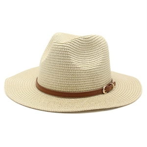 Fedora Straw Hat Summer Sun Protection Wide Brim Panama Cap With Leather Band Buckle For Women Men Beach Outdoor