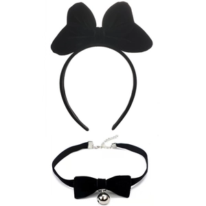 Ensemble serre-tête et collier en velours noir avec nœud et clochette pour Noël
