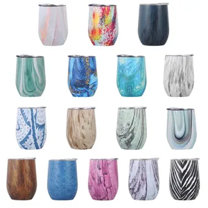 12oz double-wall insulated stainless steel wine tumblers in assorted patterns with lids