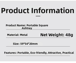 Especificaciones del cenicero de bolsillo de metal portátil de 48g, medidas 59x54x20mm