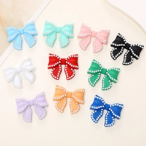 Bowknot Alloy DIY Jewelry Accessories Artificial Pearl Border Bow Charms For Hair Ties Phone Case Decoration Candy Color
