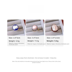 Baroque style pearl rings with colorful rhinestones details and dimensions