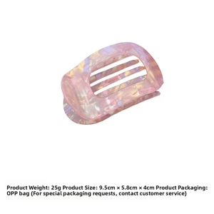 Detail view of large pink marble hair claw clip with dimensions 9.5cm and 25g weight