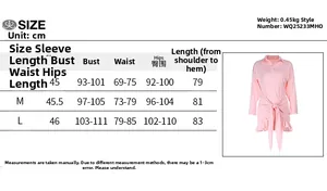 Größentabelle für das rosa langärmelige Hemdkleid mit Brust- und Taillenmaßen in cm