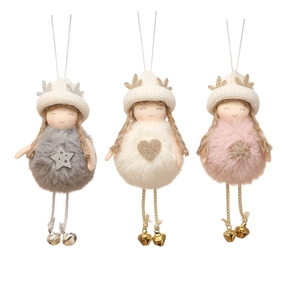 Three-piece plush angel Christmas tree pendants with stars and hearts for home decor