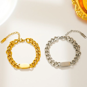 Bracciale ID A Catena Cubana Acciaio Inossidabile Non Scolorisce Barra Di Metallo Lucido Gioielli Regolabili Per Uomo Donna