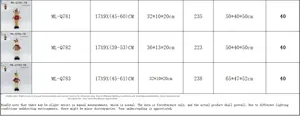 Size chart showing height and weight for telescoping Christmas plush figurines