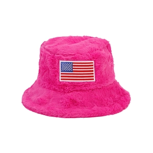 Bob en peluche rose fuchsia avec broderie drapeau américain pour chaleur hivernale