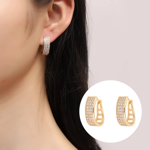 Huggie Hoop Earrings Micro Pave Cubic Zirconia With Stainless Steel Earring Post Elegant Hollow Geometric Women Jewelry