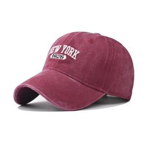 Washed cotton baseball cap in burgundy with white New York 1625 embroidery on front