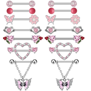 Pink Rhinestone Nipple Rings Zinc Alloy Heart Butterfly Nipple Shields Piercing Jewelry Body Jewelry For Women