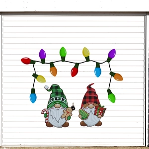 Magnetic Christmas garage stickers featuring colorful bulbs and festive gnomes figures