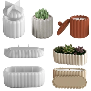 Striped Storage Box Silicone Mold For DIY Resin Casting Round Oval Candle Jar With Lid Handmade Gypsum Flower Pot Tool