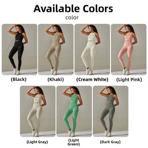 Comparaison détaillée d'ensembles de yoga sans couture en sept couleurs dont le kaki