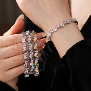 Tennis Bracelet For Women Elegant Copper Silver Plated Colorful Zircon Round Cut Wave Design Twisted Buckle Jewelry