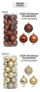 Detailed view of 24-piece 6cm Christmas ball set with shiny matte and glitter textures
