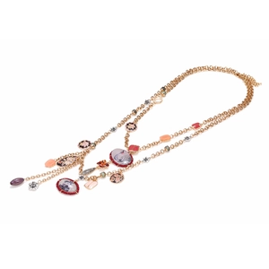 Multilayer gold necklace with painted flower crane pendants and bohemian enamel charms