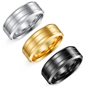 Band Ring Stainless Steel Grooved High Polished Modern Industrial Style Wedding Jewelry For Men Women