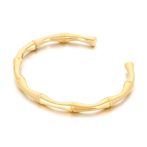 Minimalist golden stainless steel bamboo joint open bangle bracelet for women