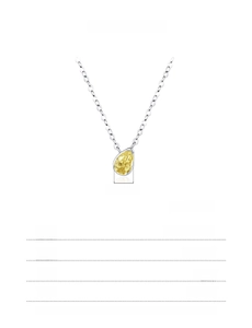 Macro shot of S925 sterling silver water drop necklace with sparkling yellow gemstone