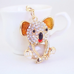 Cute koala keychain with sparkling crystals and orange enamel in gold-plated metal