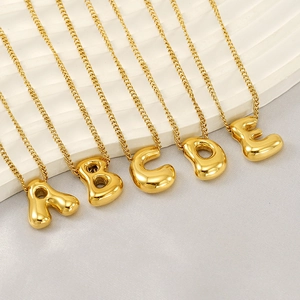 Bubble Initial Necklace 18K Gold Plated Stainless Steel Puff Letter Pendant Curb Chain Jewelry For Women
