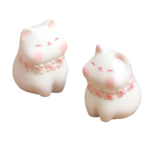 Cute white resin cat figurines with pink flower crowns for DIY decor and car ornaments
