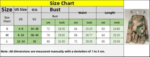 Size chart for floral strapless dress with US and EU measurements from size S to L