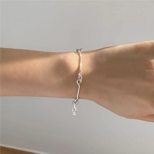 Minimalist 925 Sterling Silver Bracelet Geometric Wavy Bar Link Chain Adjustable Elegant Jewelry For Women
