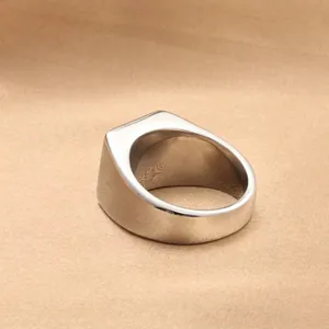 Vintage men's polished stainless steel signet ring with a minimalist square flat surface