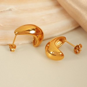 Chunky Hoop Earrings Stainless Steel Glossy Hollow C-Shape Minimalist Fashion Jewelry For Women