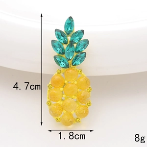 Detailed dimensions of sparkling pineapple charm with yellow rhinestones and green gems