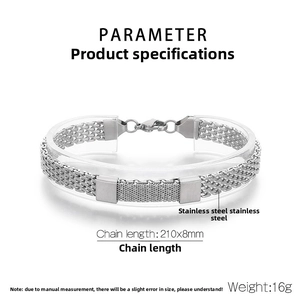 Detailed view of woven stainless steel chain bracelet with 210x8mm size specifications