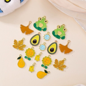 Set of 16 colorful enamel metal charms with sunflower frog and fruit designs for DIY jewelry