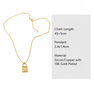 Dimensions détaillées du collier pendentif cadenas cœur en cuivre plaqué or 18 carats