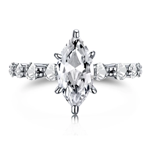 Elegant s925 silver marquise-cut zircon engagement ring with side stones on white background