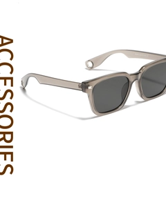 Detailed view of square sunglasses with hollow temple tip and CE certification mark