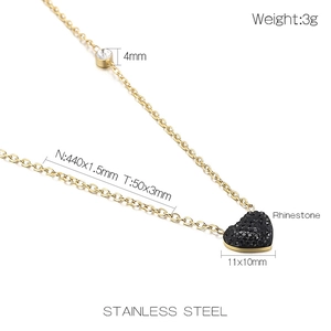 Collier en acier inoxydable doré avec pendentif cœur noir et détails de spécifications
