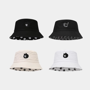 Chapeau Bob En Toile De Coton Broderie Chat Mignon Imprimé All Over Réversible Protection Solaire Streetwear Casual