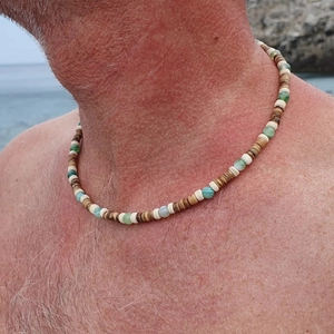 Men Beaded Necklace Coconut Shell Amazonite White Turquoise Hematite Surfer Style Summer Beach Jewelry Adjustable