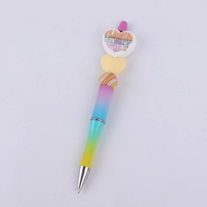 Creative beaded ballpoint pen featuring colorful heart charms and teaching quote