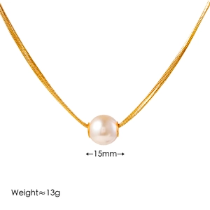 Dettaglio collana con pendente perla da 15mm con dimensioni e specifiche di peso di 13g