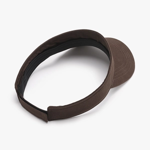Dark brown visor hat for sun protection with adjustable open top design and stitched brim