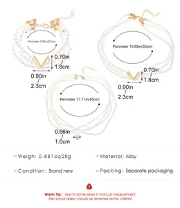 Size chart showing circumference and weight of vintage pearl necklace and bracelet set