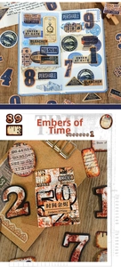 Detail of vintage scrapbook stickers featuring retro tickets, labels and old stamps