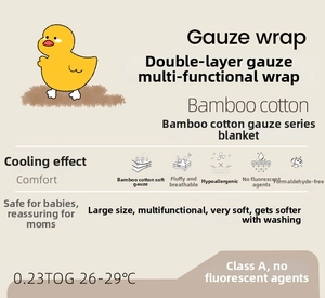 Features of dual-layer bamboo cotton gauze baby wrap with A-class safety and 0.23TOG rating