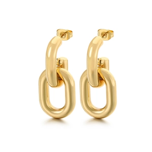 Minimalist 18K gold plated stainless steel hoop earrings with oval chain link drop
