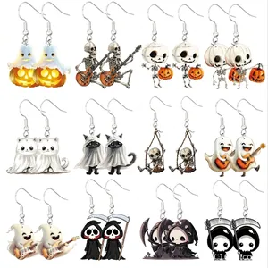 Cartoon Halloween acrylic earrings set with cute ghost pumpkin and skeleton designs